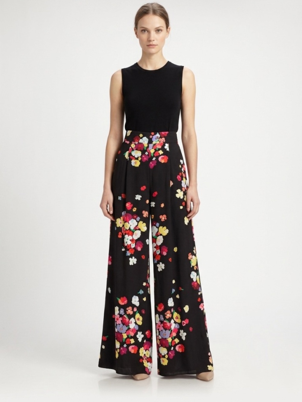 Anthropology x Delpozo Floral Wide Leg Palazzo Pants Black Floral multi Size 2